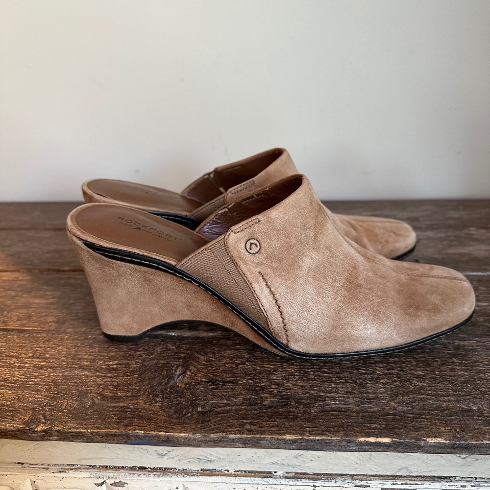 Rockport Sole Innovation Suede Leather Wedge Mules Women's Size 9M